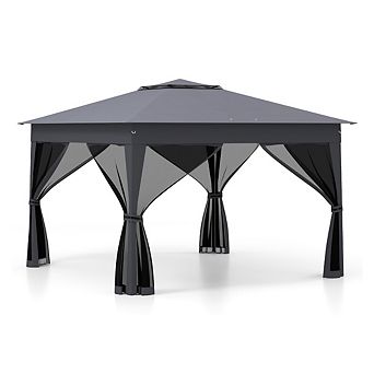 Gymax 11 X 11 FT Pop up Canopy Tent w/ Mesh Screen Netting Carrying Bag Zippered Doors