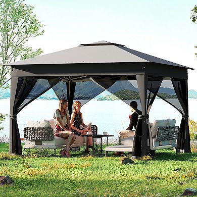 Gymax 11 X 11 FT Pop up Canopy Tent w/ Mesh Screen Netting Carrying Bag Zippered Doors