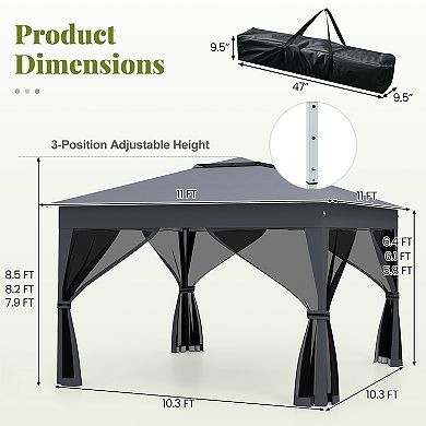 Gymax 11 X 11 FT Pop up Canopy Tent w/ Mesh Screen Netting Carrying Bag Zippered Doors