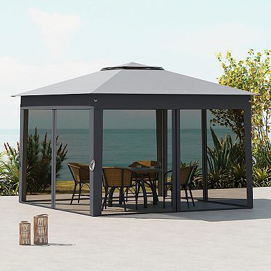 Gymax 11 X 11 FT Pop up Canopy Tent w/ Mesh Screen Netting Carrying Bag Zippered Doors