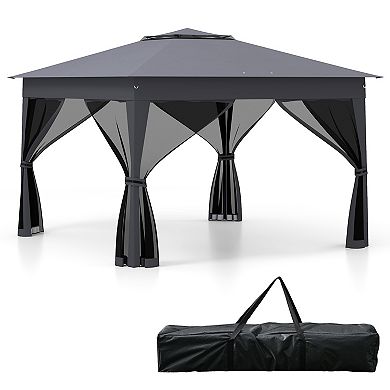 Gymax 11 X 11 FT Pop up Canopy Tent w/ Mesh Screen Netting Carrying Bag Zippered Doors