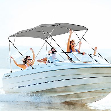 Gymax 4-Bow Boat Bimini Top Sun Shade Boat Canopy w/ Storage Boot Straps