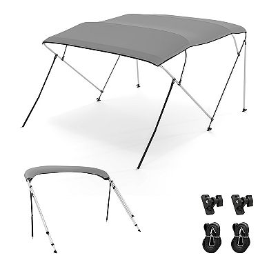 Gymax 4-Bow Boat Bimini Top Sun Shade Boat Canopy w/ Storage Boot Straps