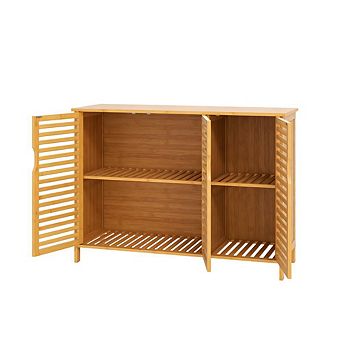 Gymax Bamboo Bathroom Cabinet 3-Door Storage Organizer w/ Shelves Natural