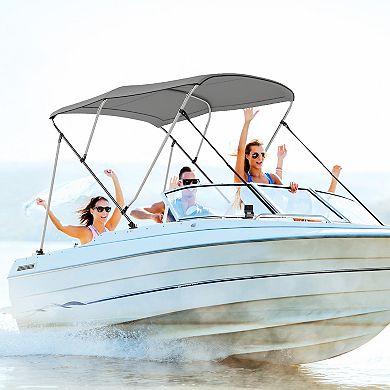 Gymax 3-Bow Boat Bimini Top Sun Shade Boat Canopy w/ Storage Boot Straps