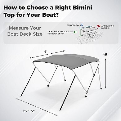 Gymax 3-Bow Boat Bimini Top Sun Shade Boat Canopy w/ Storage Boot Straps