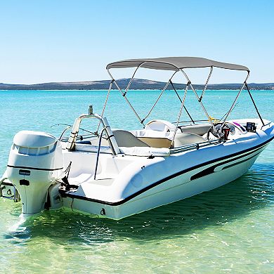 Gymax 3-Bow Boat Bimini Top Sun Shade Boat Canopy w/ Storage Boot Straps
