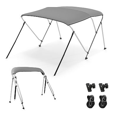Gymax 3-Bow Boat Bimini Top Sun Shade Boat Canopy w/ Storage Boot Straps