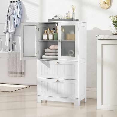 Gymax Bathroom Floor Storage Cabinet Freestanding Cupboard Pantry w/ 2 Drawers