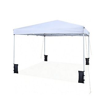 Gymax 10 x 10 FT Pop up Canopy Tent w/Carrying Bag 4 Sandbags 8 Stakes 4 Wind Ropes White