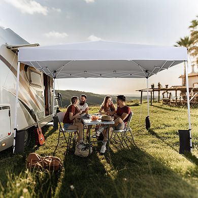 Gymax 10 x 10 FT Pop up Canopy Tent w/Carrying Bag 4 Sandbags 8 Stakes 4 Wind Ropes White