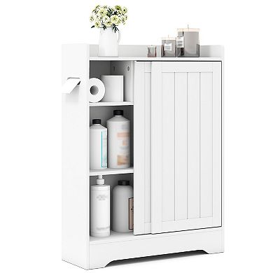 Gymax Bathroom Floor Cabinet w/2 Sliding Doors & Adjustable Shelves for Small Spaces