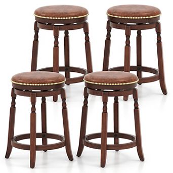 Gymax Counter Height Bar Stool Set of 4 Swivel Stool Solid Wood Frame Kitchen Stools