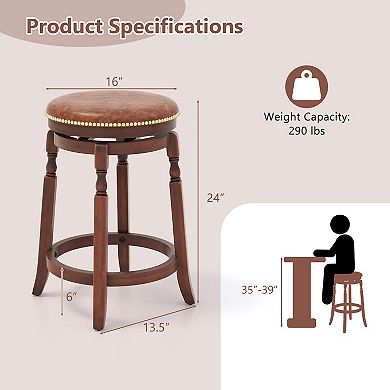 Gymax Counter Height Bar Stool Set of 4 Swivel Stool Solid Wood Frame Kitchen Stools