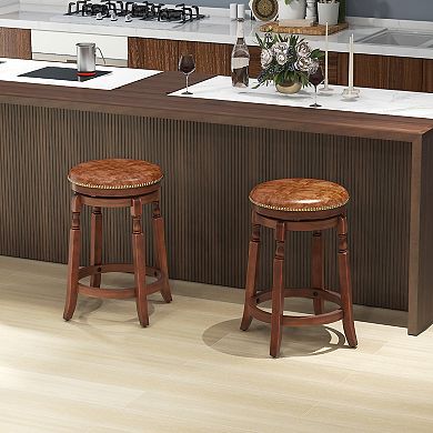 Gymax Counter Height Bar Stool Set of 4 Swivel Stool Solid Wood Frame Kitchen Stools