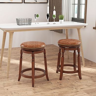 Gymax Counter Height Bar Stool Set of 4 Swivel Stool Solid Wood Frame Kitchen Stools