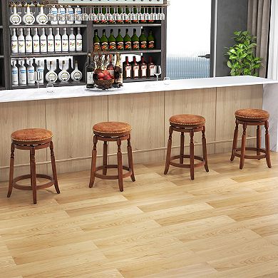 Gymax Counter Height Bar Stool Set of 4 Swivel Stool Solid Wood Frame Kitchen Stools