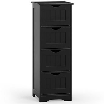 Gymax Bathroom Floor Cabinet Freestanding Narrow Side Storage Organizer w/ 4 Drawers
