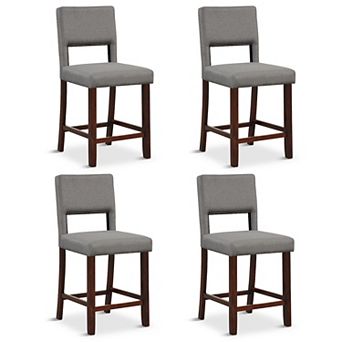 Gymax 4 pc Linen Fabric Counter Height Bar Stool Set w/ Back & Rubber Wood Legs