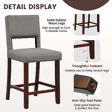 Gymax 4-Piece Linen Fabric Counter Height Bar Stool Set w/ Back & Rubber Wood Legs