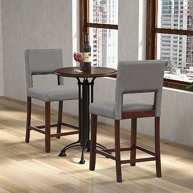 Gymax 4-Piece Linen Fabric Counter Height Bar Stool Set w/ Back & Rubber Wood Legs