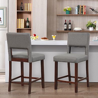 Gymax 4-Piece Linen Fabric Counter Height Bar Stool Set w/ Back & Rubber Wood Legs