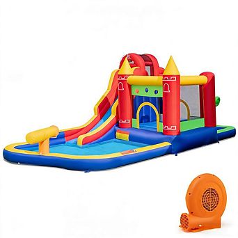Gymax 9 in 1 Inflatable Bounce House Water Park w/ 680W Blower for 3-10 Years Old