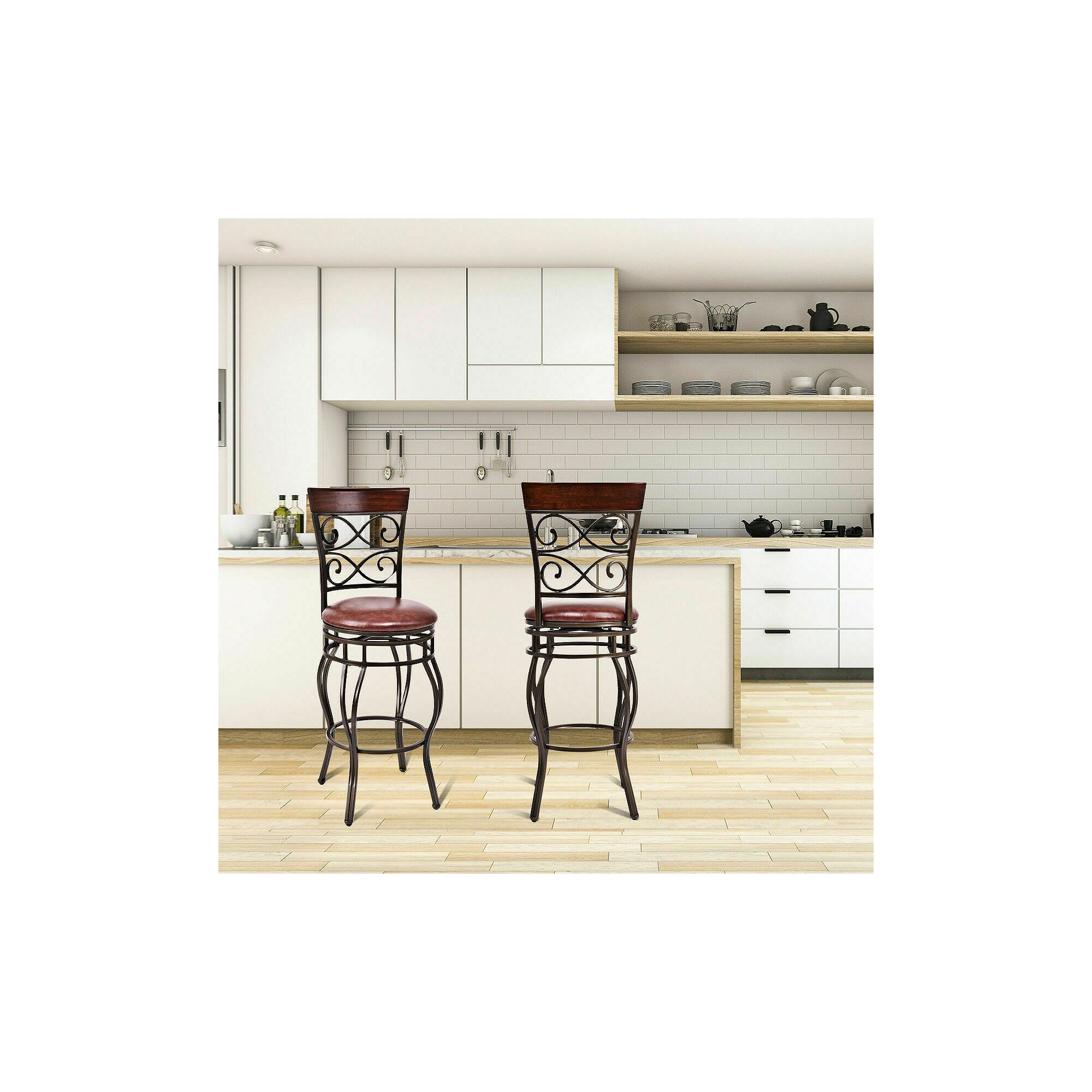 Two retro swivel bar stools in a kitchen setting