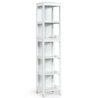 Gymax Bathroom Floor Cabinet Multifunctional Storage Organizer 5 tier Shelves&2 Drawers