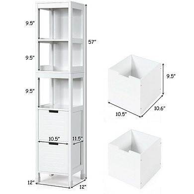 Gymax Bathroom Floor Cabinet Multifunctional Storage Organizer 5Tier Shelves&2 Drawers