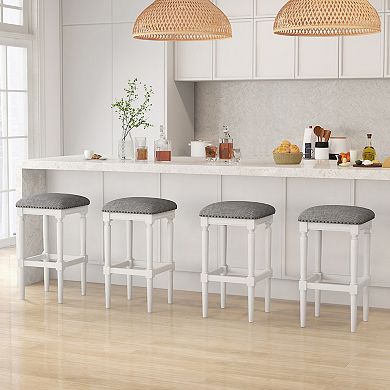 Gymax 4PCS Upholstered 3-Height Bar Stool Versatile Kitchen Dining Stool