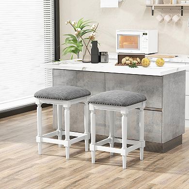 Gymax 4PCS Upholstered 3-Height Bar Stool Versatile Kitchen Dining Stool