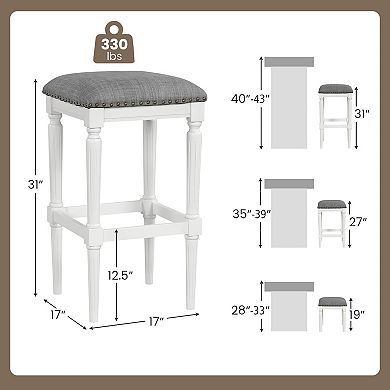 Gymax 4PCS Upholstered 3-Height Bar Stool Versatile Kitchen Dining Stool