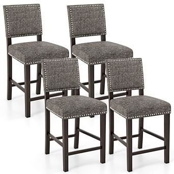 Gymax 4 pc Upholstered Bar Stools Counter Height Chairs w/ Sponge Cushions