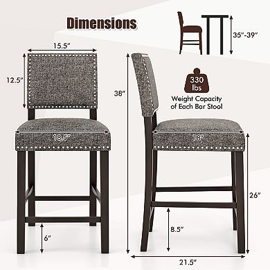 Gymax 4PCS Upholstered Bar Stools Counter Height Chairs w/ Sponge Cushions
