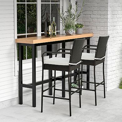 Gymax 4PCS Patio PE Wicker Bar Chairs Counter Height Barstools With Armrests & Cushions