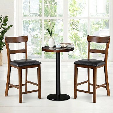 Gymax Set of 2 Barstools Counter Height Chairs w/Leather Seat & Rubber Wood Legs