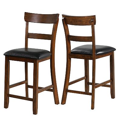 Gymax Set of 2 Barstools Counter Height Chairs w/Leather Seat & Rubber Wood Legs