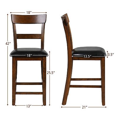 Gymax Set of 2 Barstools Counter Height Chairs w/Leather Seat & Rubber Wood Legs
