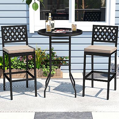 Gymax 4 PCS Outdoor Bar Stools Counter Height Barstools w/ Removable Cushions