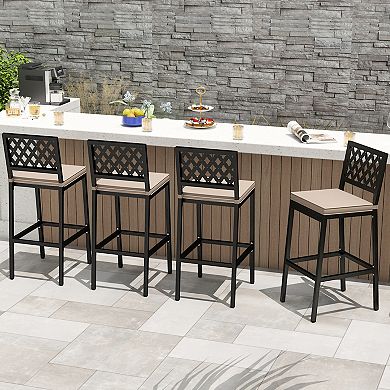 Gymax 4 PCS Outdoor Bar Stools Counter Height Barstools w/ Removable Cushions