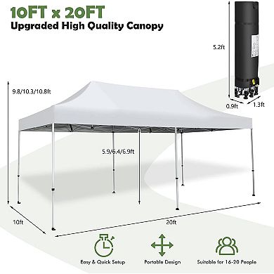 Gymax 10 x 20FT Patio Pop-Up Folding Canopy Tent UPF 50+ Instant Sun Shelter White
