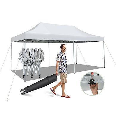 Gymax 10 x 20FT Patio Pop-Up Folding Canopy Tent UPF 50+ Instant Sun Shelter White