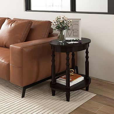 Gymax 2-Tier End Table Oval Compact Sofa Side Nightstand w/ Storage Shelf Espresso