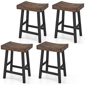 Gymax Bar Stools Set of 4 Counter Height Barstools w/ Saddle Seat