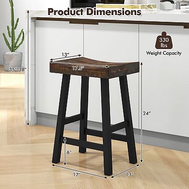 Gymax Bar Stools Set of 4 Counter Height Barstools w/ Saddle Seat