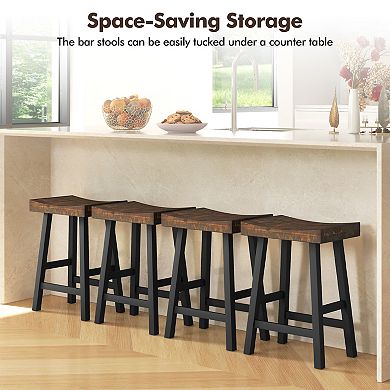Gymax Bar Stools Set of 4 Counter Height Barstools w/ Saddle Seat