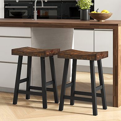 Gymax Bar Stools Set of 4 Counter Height Barstools w/ Saddle Seat
