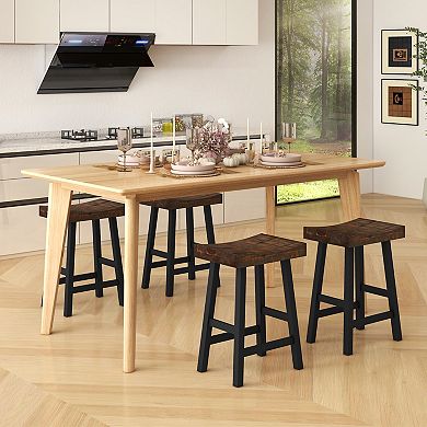 Gymax Bar Stools Set of 4 Counter Height Barstools w/ Saddle Seat