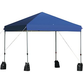 Gymax 8x8 FT Pop up Canopy Tent Shelter Wheeled Carry Bag 4 Canopy Sand Bag Blue